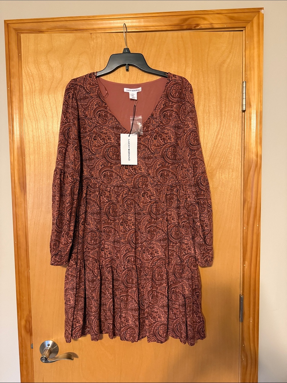 Lucky Brand Tiered V-Neck Dress in Rust